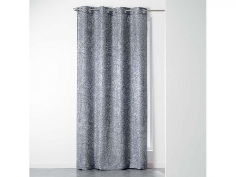 Modern szürke skandináv stílusú függöny gyűrűkön levélmotívummal 140 x 260 cm