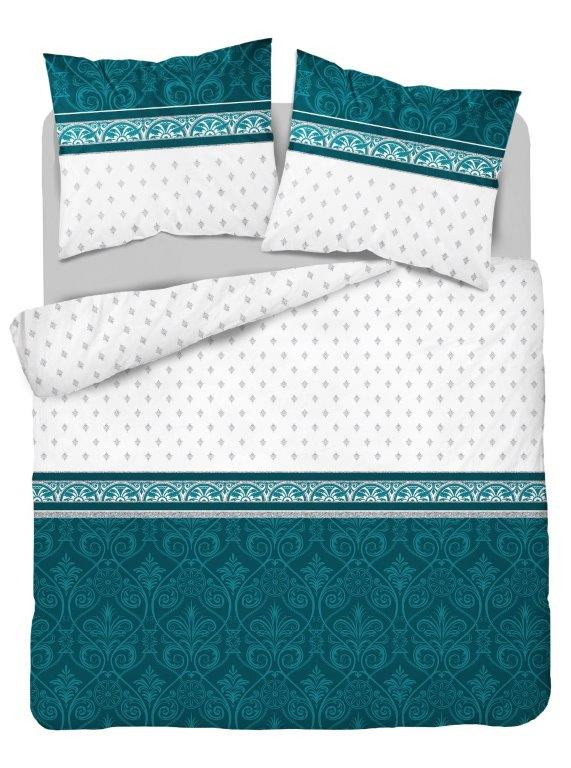 Lenjerie de pat ornamentală din bumbac turcoaz alb