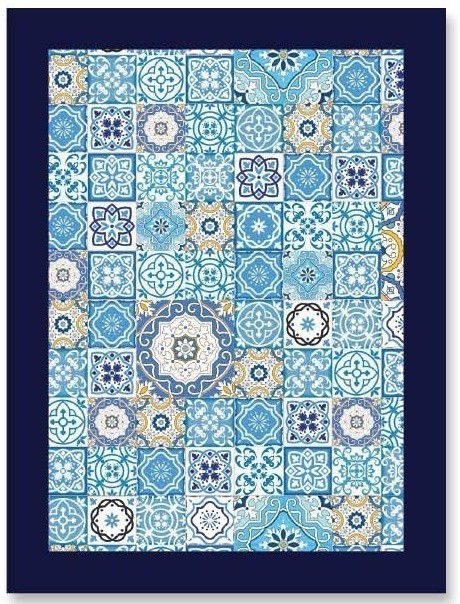 Denní přikrývka modré barvy na postel s motivem vitráže