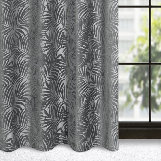 Perdea de design în culoarea gri cu motive naturale pe cercuri 140 x 250 cm