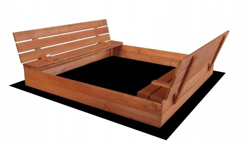 Groapă de nisip pentru copii cu bănci 140 x 140 cm, cu închidere, impregnată