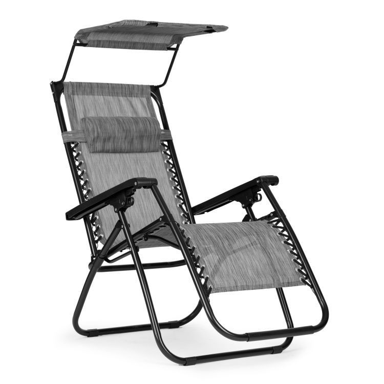 Záhradné lehátko so slnečnou clonou sivej farby