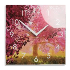 Dekoračné sklenené hodiny 30 cm s motívom rozkvitnutého stromu