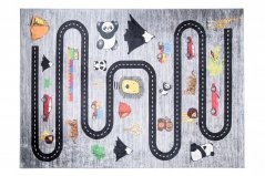 Dětský koberec s motivem silnice, auta a zvířátka