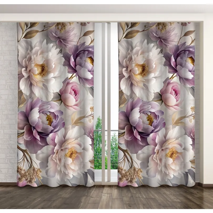 Dekoračný záves s nádherným vzorom pivónií