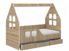 Otroška posteljna hišica s predalom 140 x 70 cm iz hrasta sonoma levo