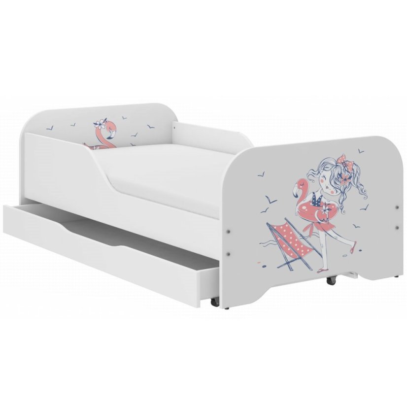 Detská posteľ MIKI 160 x 80 cm s motívom dievčaťa na pláži