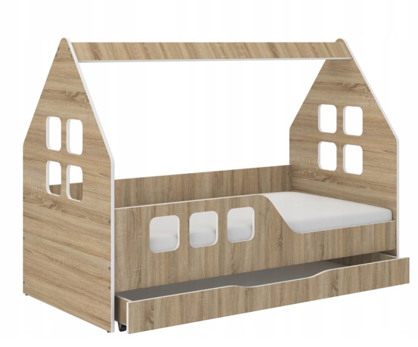 Gyerekágyház fiókkal 160 x 80 cm tölgyfa sonoma dekor balra