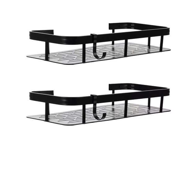 Súprava 2 hliníkových kúpeľňových poličiek s háčikmi