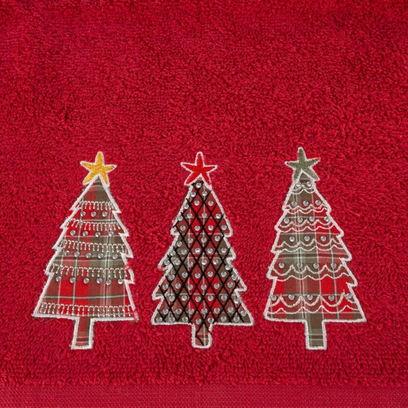 Bumbac de Crăciun prosop roșu cu copaci