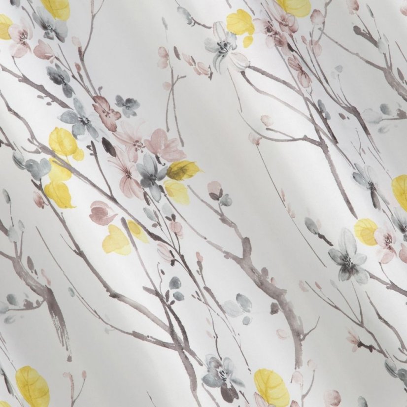 Perdea albă aerisită și ușoară pentru cercuri cu model floral galben 140 x 250 cm