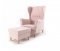 Udoben roza fotelj s taburejem