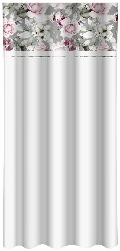 Egyszerű fehér függöny rózsaszín pünkösdi rózsaszínű nyomtatással