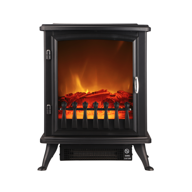 Caminetto elettrico nero freestanding con effetto fiamma - 900/1800 W