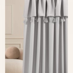 Graue Gardine ASTORIA mit Quasten für Drahtösen 140 x 250 cm