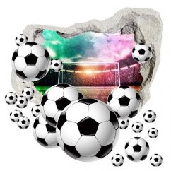 Autocolant de perete mingi de fotbal 3D cu fundal de stadion
