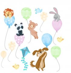 Barevná nálepka do dětského pokoje zvířátka s balony