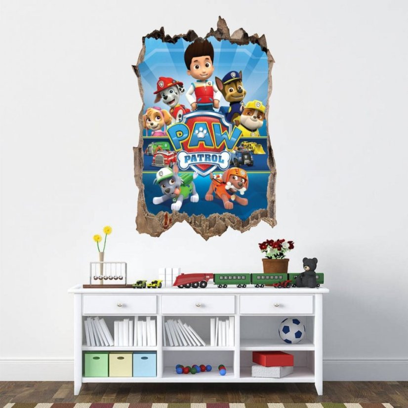 Dekorační nálepka na zeď Paw Patrol 3D 47x73cm