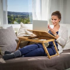 Laptoptisch aus Bambus mit Lüftungsschlitzen und Schublade 55 x 28 x 35 cm