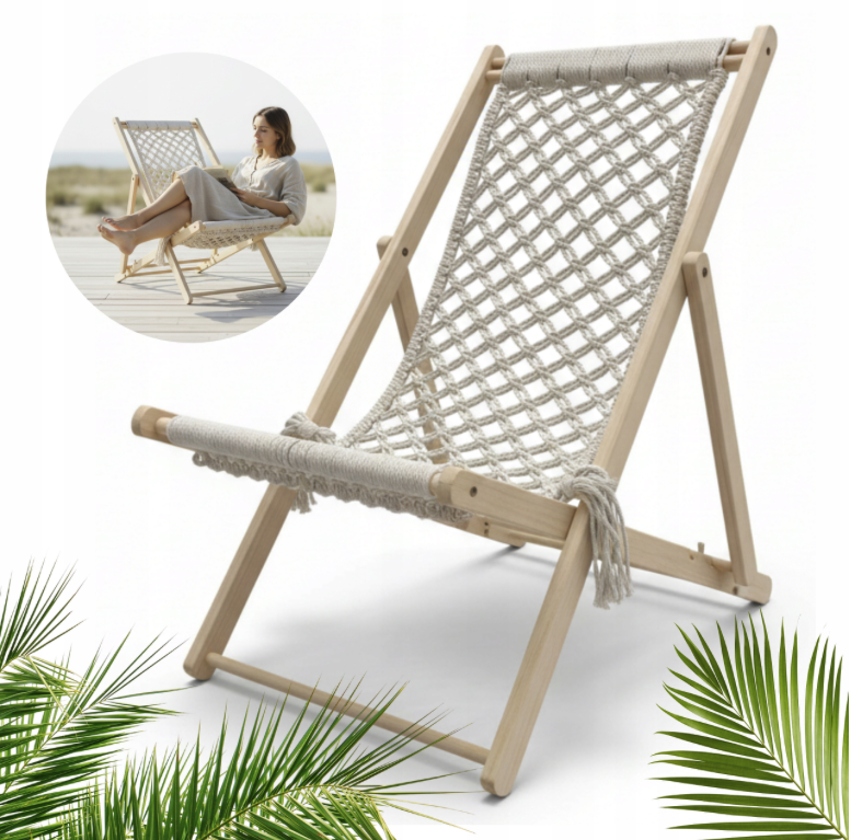 Fából készült kerti napozóágy MAKRAMÉ - összecsukható