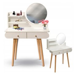 Biely škandinávsky toaletný stolík so zrkadlom 80x40x120 cm – 2 zásuvky