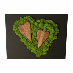Schöne Moosmalerei mit Holzherzen 40 x 30 cm