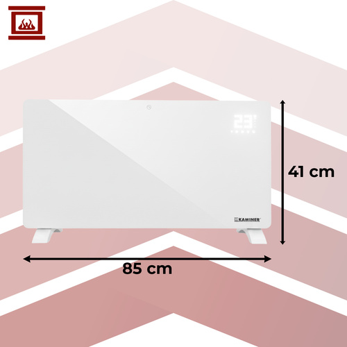 Kaminer ZELVA 2500W elektromos üveg fűtőtest WiFi vezérléssel - fehér színben