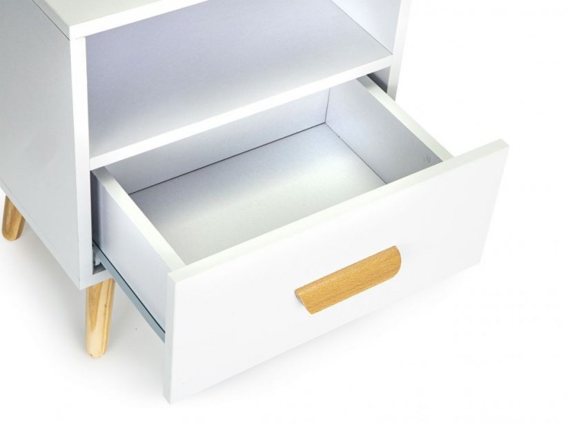 Красиво бяло нощно шкафче с чекмедже