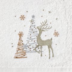 Asciugamano natalizio in cotone bianco con renne