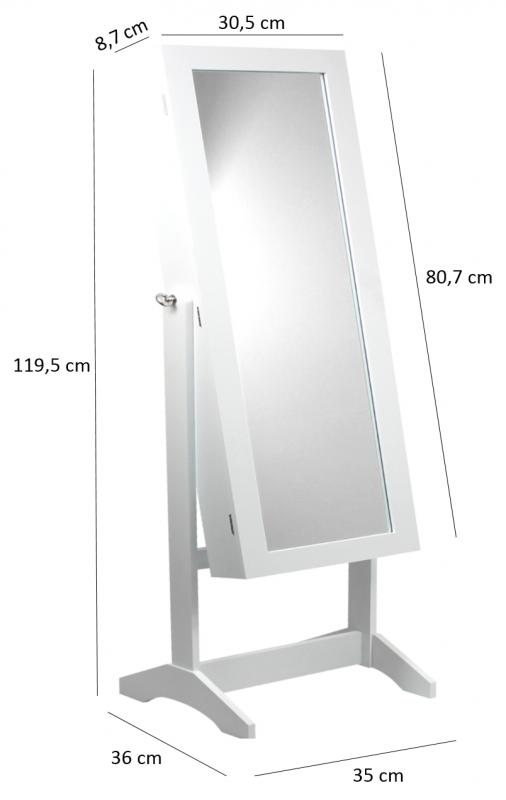 Bijela kutija za nakit s ogledalom 119,5 x 35 x 8,7 cm