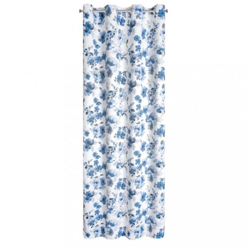 Romantický bielo modrý zatemňujúci záves s motívom kvetov 140 x 250 cm