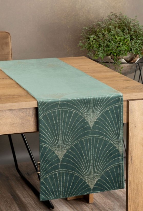Mitteltischdecke aus Samt mit glänzendem mintfarbenem Druck