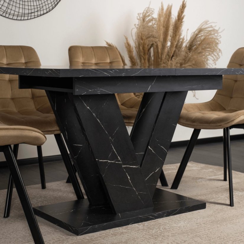 Összecsukható étkezőasztal CLARK - fekete márvány, 120-160 cm