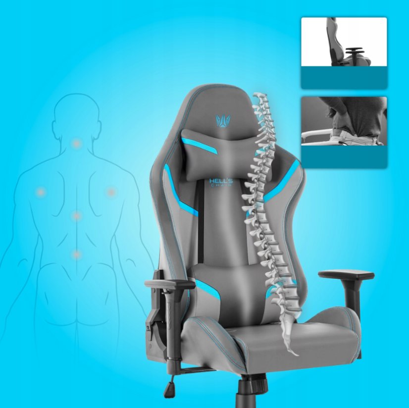 Ergonomická herní židle HC-2002 s nosností 150 kg – šedá s modrými detaily