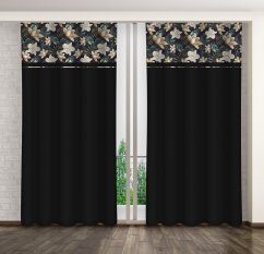 Perdea neagră de lux cu imprimeu floral
