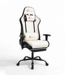 Ergonomická herní židle s opěrkou nohou a polohovacím mechanismem - bílá ekokůže