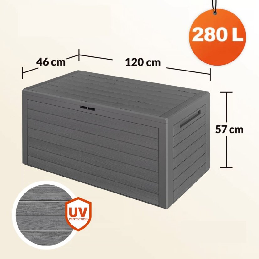 Cutie de depozitare pentru grădină WOODY 280 l - gri, impermeabilă, cu încuietoare