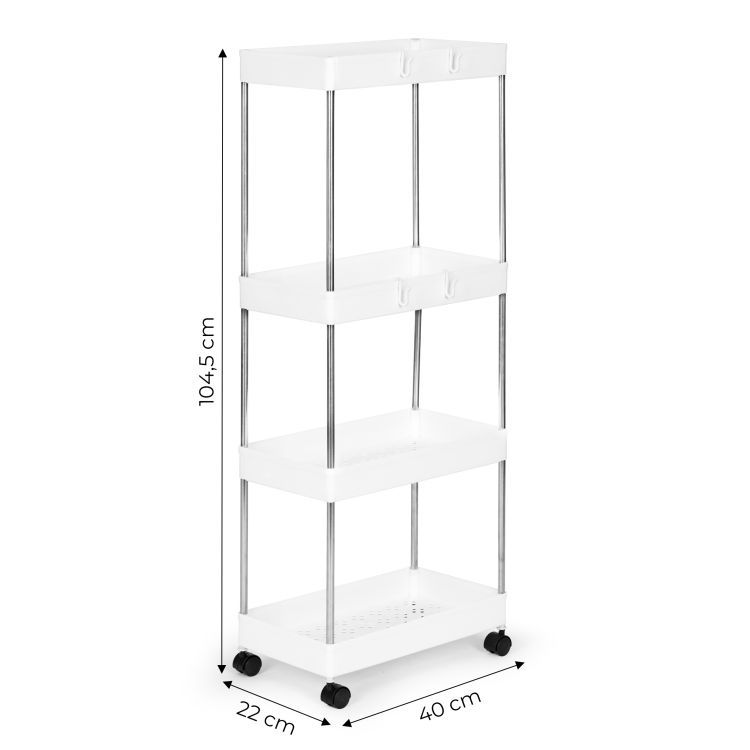 Praktický regál v bielej farbe na kolieskach