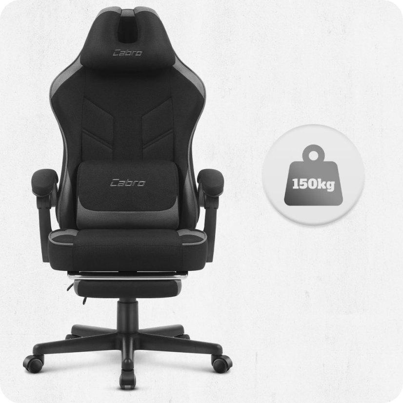 CABRO C504 gamerska stolica s presvlakom od tkanine i osloncem za noge, do 150 kg, crna i siva