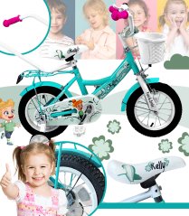 Bicicletta per bambini con barra di guida, cestino e ruote ausiliarie
