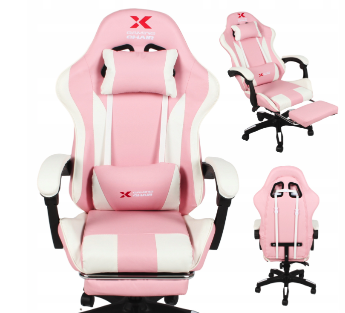 Herné kreslo Xgaming s podnožkou - ružovo-biele