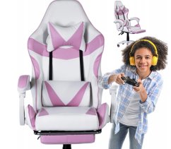 Weiß - rosa ergonomischer Gaming-Stuhl CLASSIC mit Fußstütze