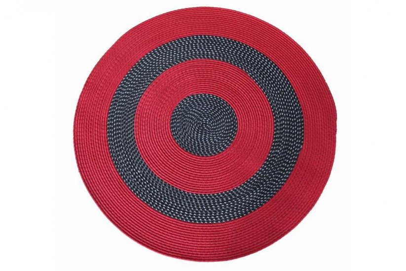 Okrúhly koberec v červeno čiernej farbe