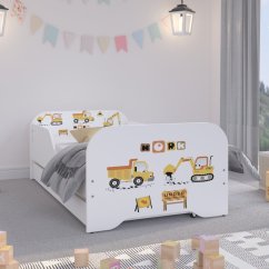 Detská posteľ pre chlapcov 140 x 70 cm s bagrom a nákladným autom