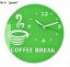 Zelené nástenné hodiny s motívom kávy