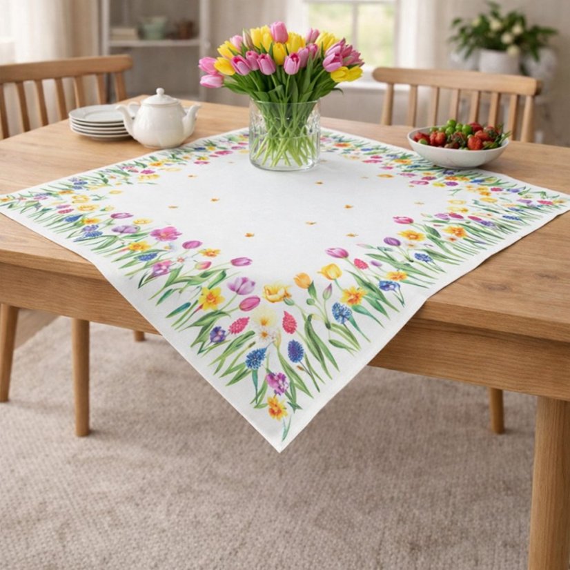 Dekoratív terítő tavaszi virágokkal