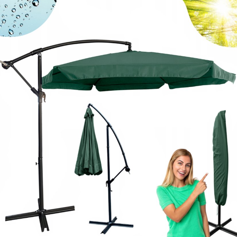 Umbrelă de grădină verde cu suport