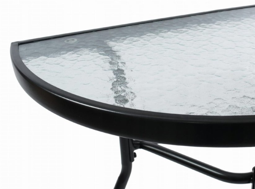 Pologuľatý balkónový stolík – sklenený s kovovou konštrukciou