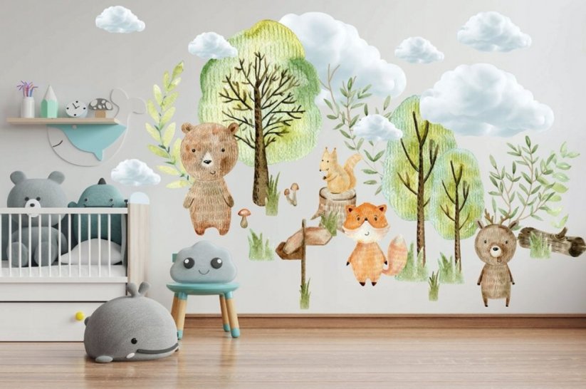 Adesivo da parete per bambini unico e di alta qualità con design animali della foresta 60 x 120 cm