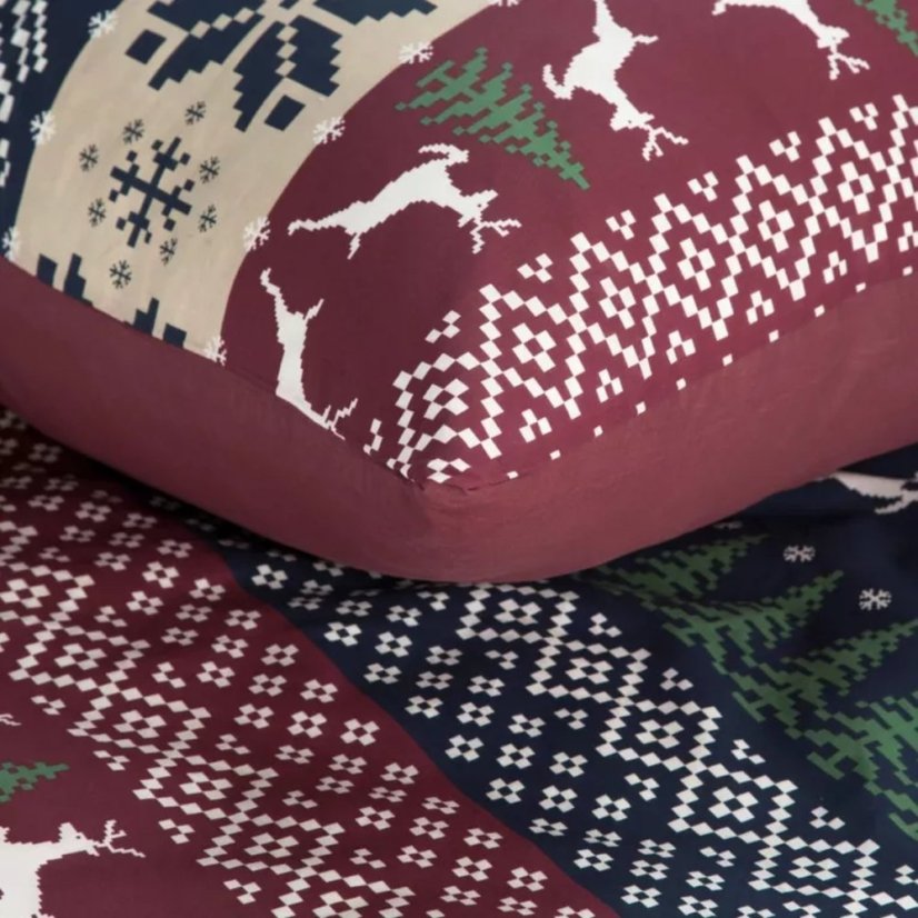 Set de lenjerii de pat din bumbac de Crăciun cu model norvegian de ren și copac